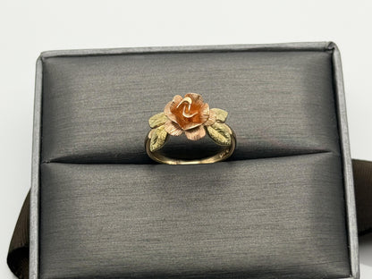 14k Two-Tone Gold Rose Ring Floral Flower Love Ring.