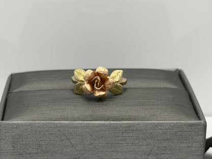 14k Two-Tone Gold Rose Ring Floral Flower Love Ring.