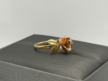 14k Two-Tone Gold Rose Ring Floral Flower Love Ring.