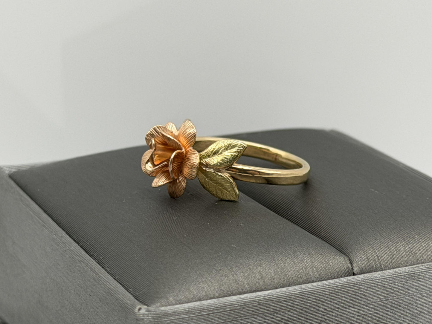 14k Two-Tone Gold Rose Ring Floral Flower Love Ring.