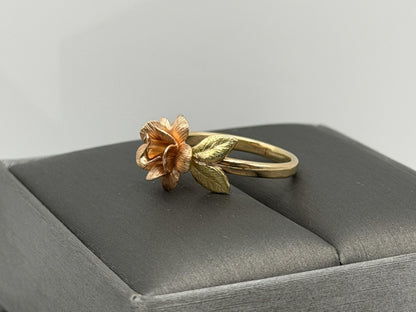 14k Two-Tone Gold Rose Ring Floral Flower Love Ring.