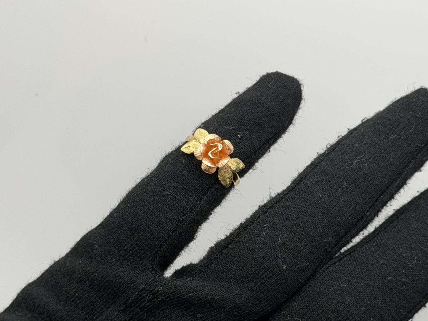 14k Two-Tone Gold Rose Ring Floral Flower Love Ring.