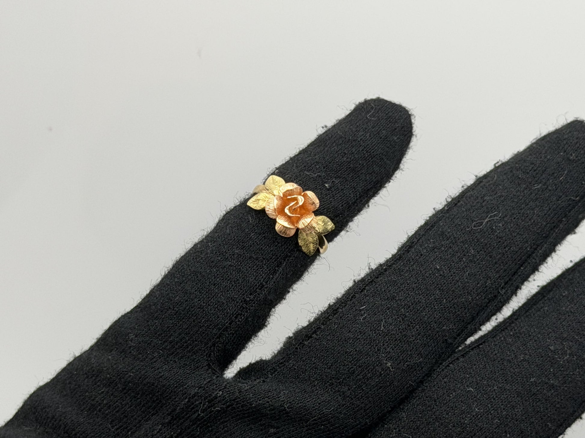 14k Two-Tone Gold Rose Ring Floral Flower Love Ring.