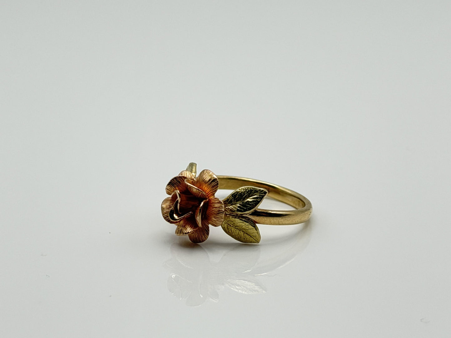 14k Two-Tone Gold Rose Ring Floral Flower Love Ring.