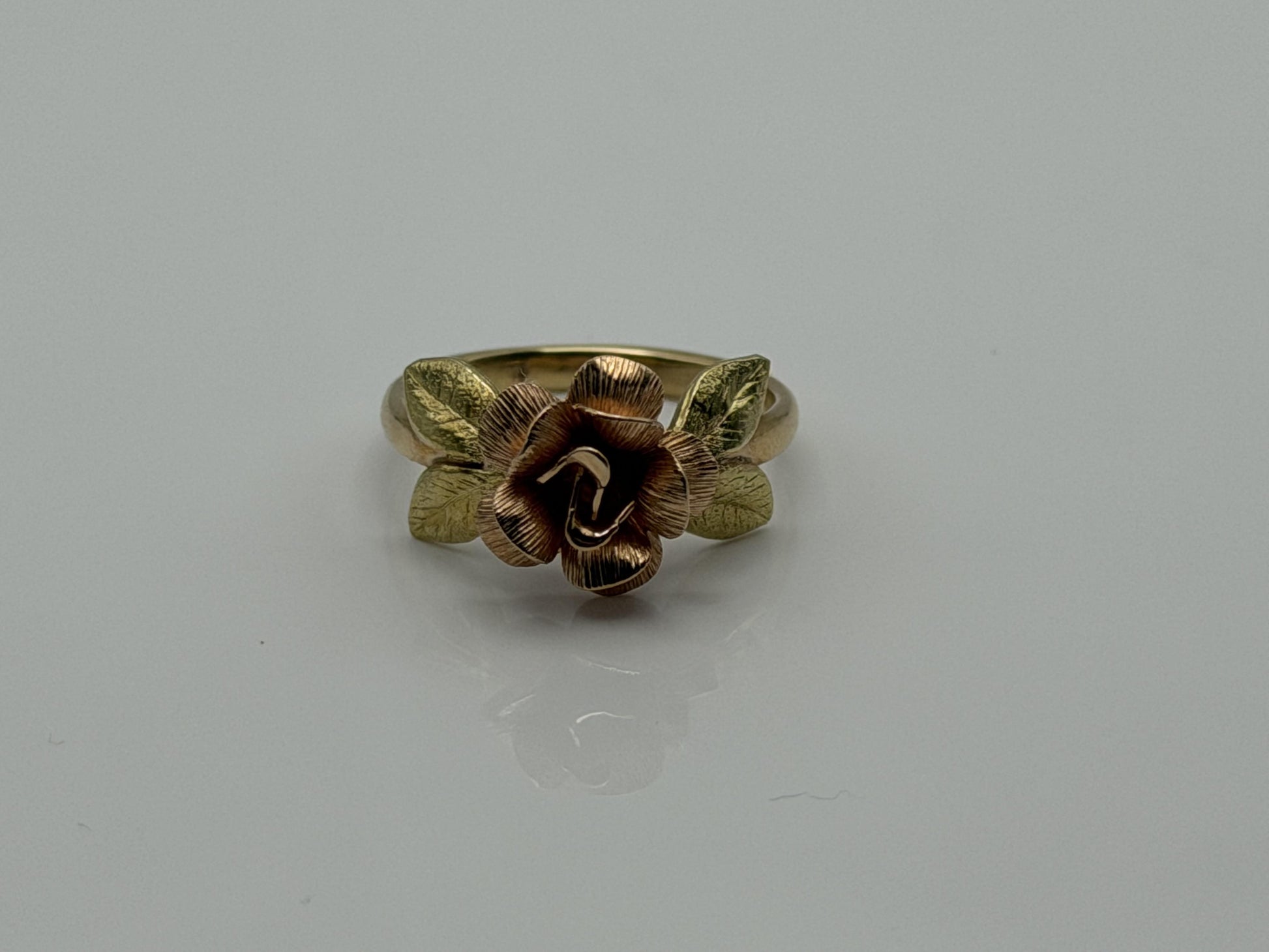 14k Two-Tone Gold Rose Ring Floral Flower Love Ring.