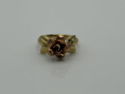 14k Two-Tone Gold Rose Ring Floral Flower Love Ring.