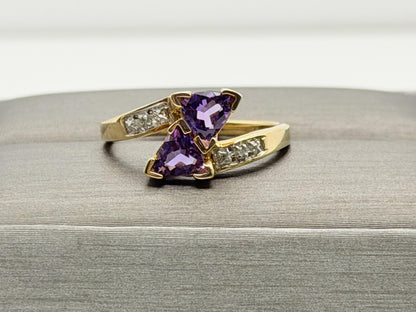 10k Yellow Gold Vintage Amethyst Diamond Cocktail Ring.
