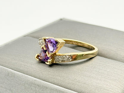 10k Yellow Gold Vintage Amethyst Diamond Cocktail Ring.