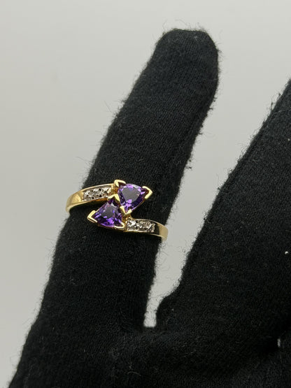 10k Yellow Gold Vintage Amethyst Diamond Cocktail Ring.