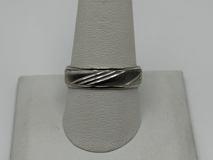 10K White Gold Men’s Wide 6mm Heavy Wedding Textured Band Ring Vintage