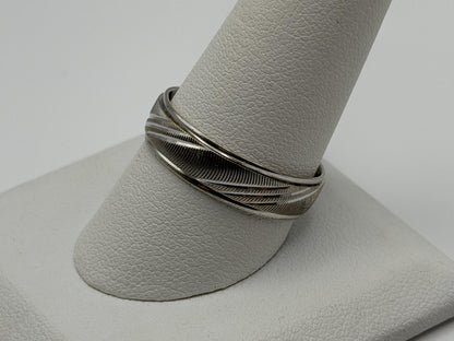 10K White Gold Men’s Wide 6mm Heavy Wedding Textured Band Ring Vintage