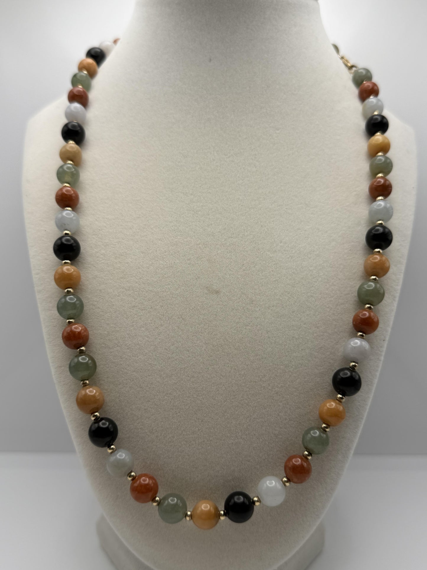 14k Multicolor Natural Stone Gold Beaded Necklace 22” Earth Gemstone