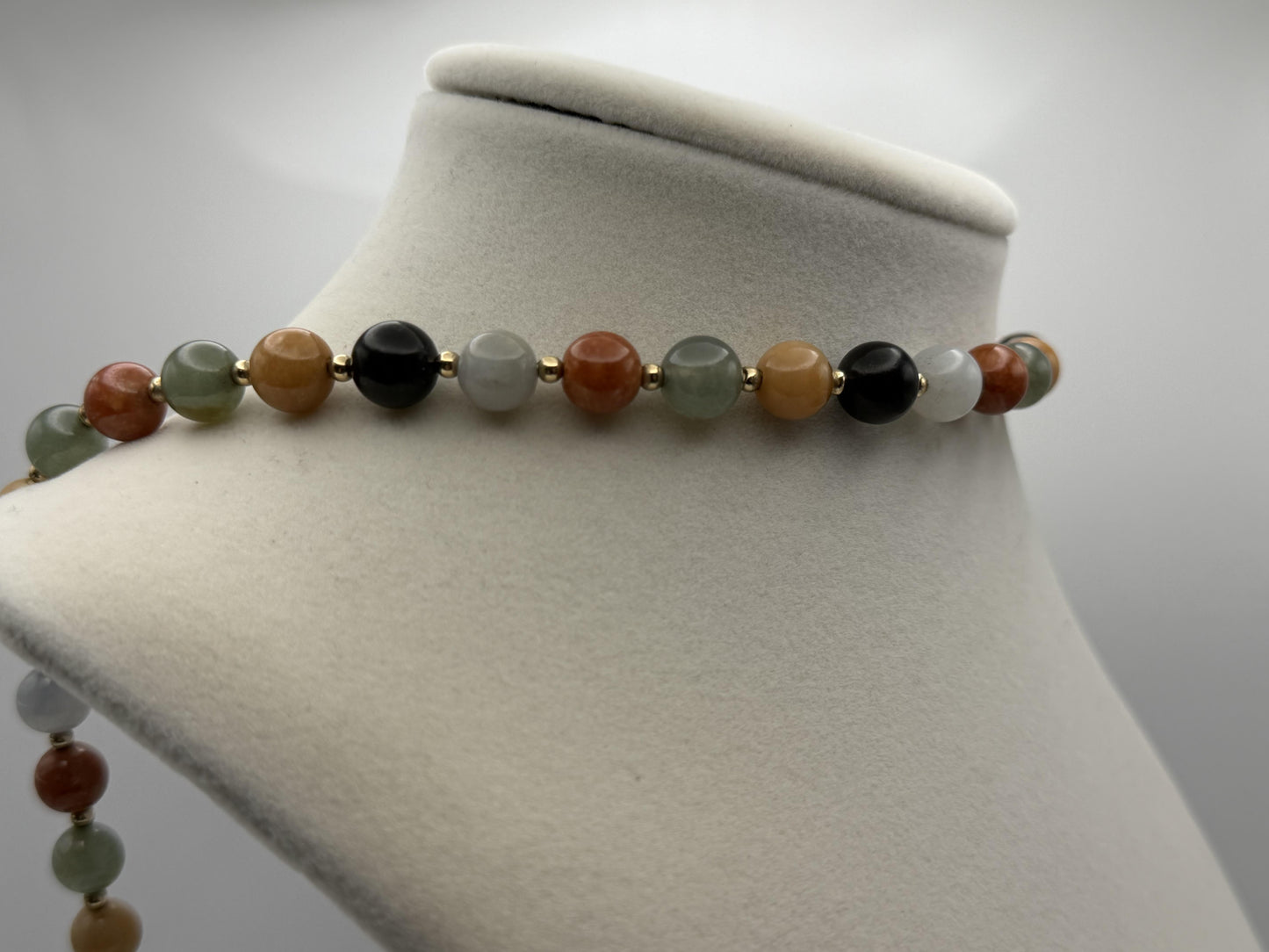 14k Multicolor Natural Stone Gold Beaded Necklace 22” Earth Gemstone