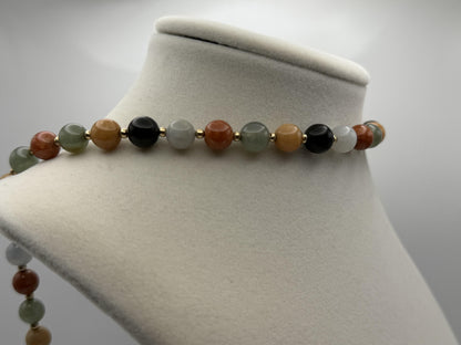 14k Multicolor Natural Stone Gold Beaded Necklace 22” Earth Gemstone