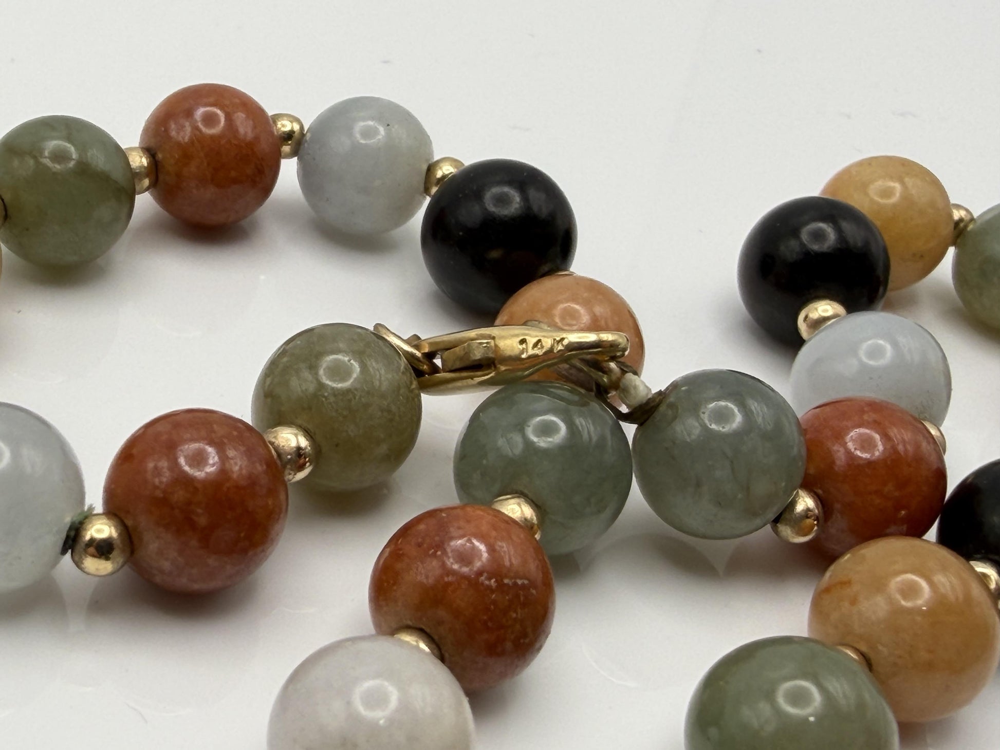 14k Multicolor Natural Stone Gold Beaded Necklace 22” Earth Gemstone