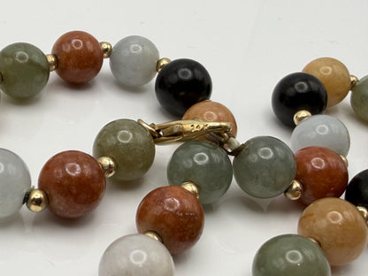 14k Multicolor Natural Stone Gold Beaded Necklace 22” Earth Gemstone
