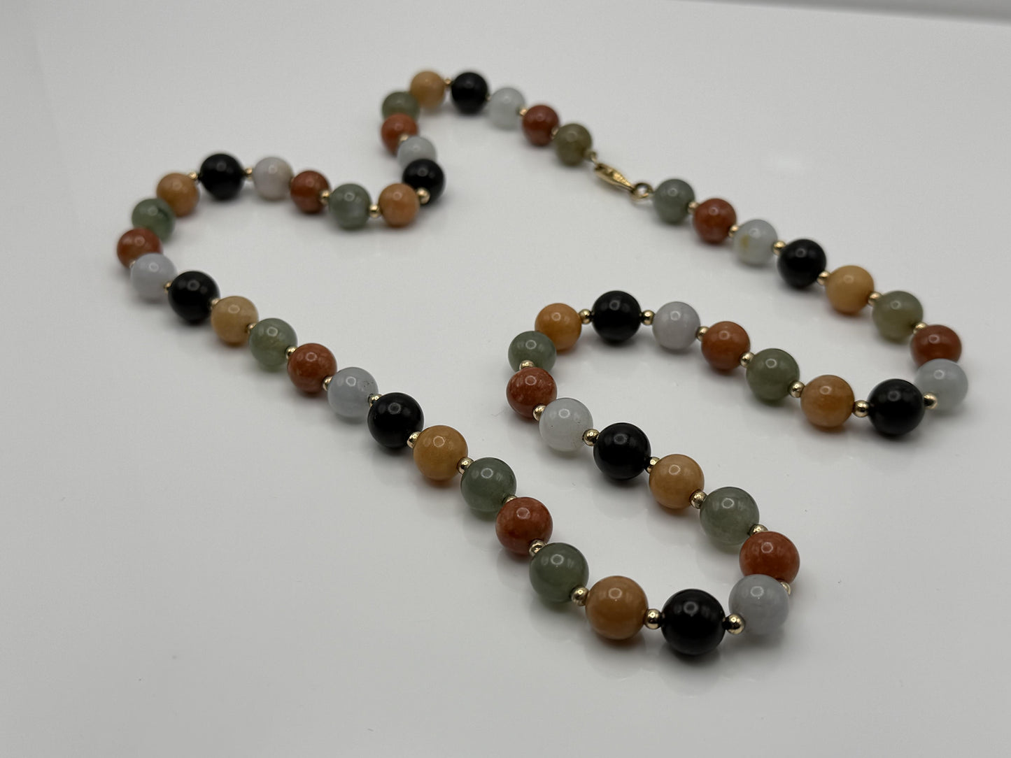 14k Multicolor Natural Stone Gold Beaded Necklace 22” Earth Gemstone