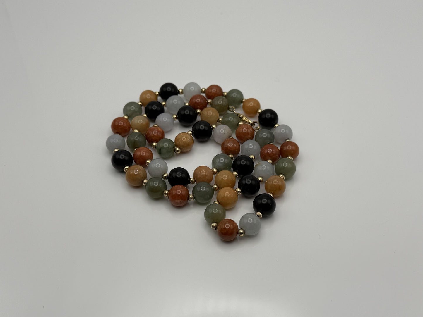 14k Multicolor Natural Stone Gold Beaded Necklace 22” Earth Gemstone