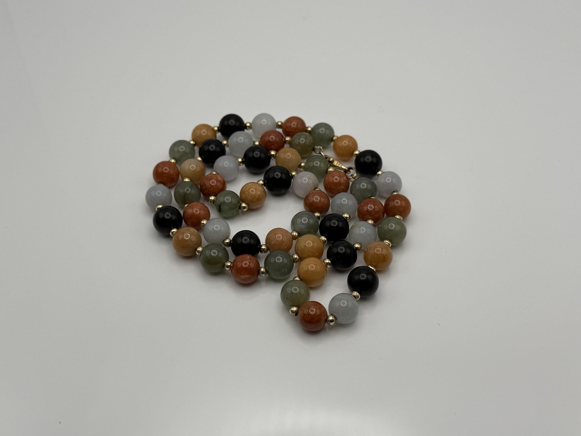 14k Multicolor Natural Stone Gold Beaded Necklace 22” Earth Gemstone