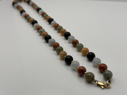 14k Multicolor Natural Stone Gold Beaded Necklace 22” Earth Gemstone