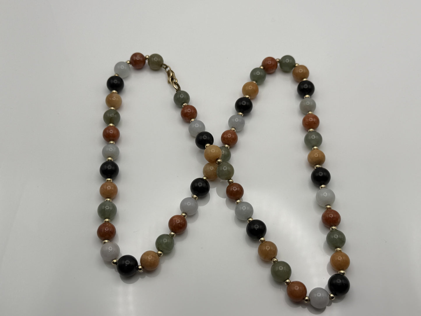 14k Multicolor Natural Stone Gold Beaded Necklace 22” Earth Gemstone