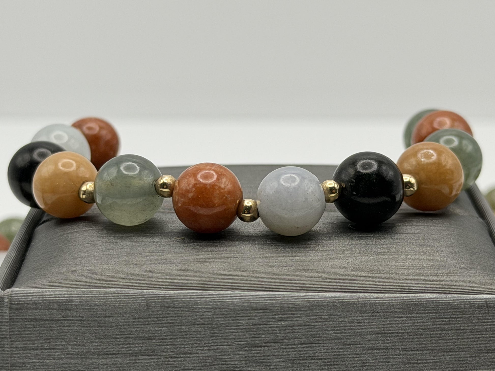 14k Multicolor Natural Stone Gold Beaded Necklace 22” Earth Gemstone