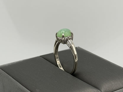 10K White Gold Green Sapphire Cabochon Ring Oval Ring Diamond Accents