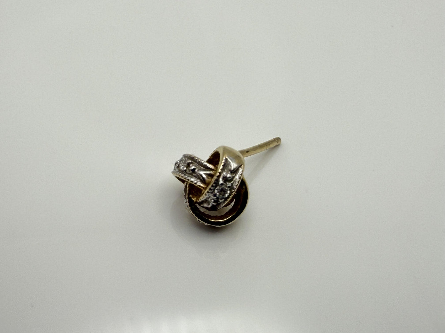 Italy 14K Gold Diamond Knot Stud Earrings Elegant Two-Tone Rope Design Jewelry