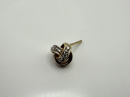 Italy 14K Gold Diamond Knot Stud Earrings Elegant Two-Tone Rope Design Jewelry