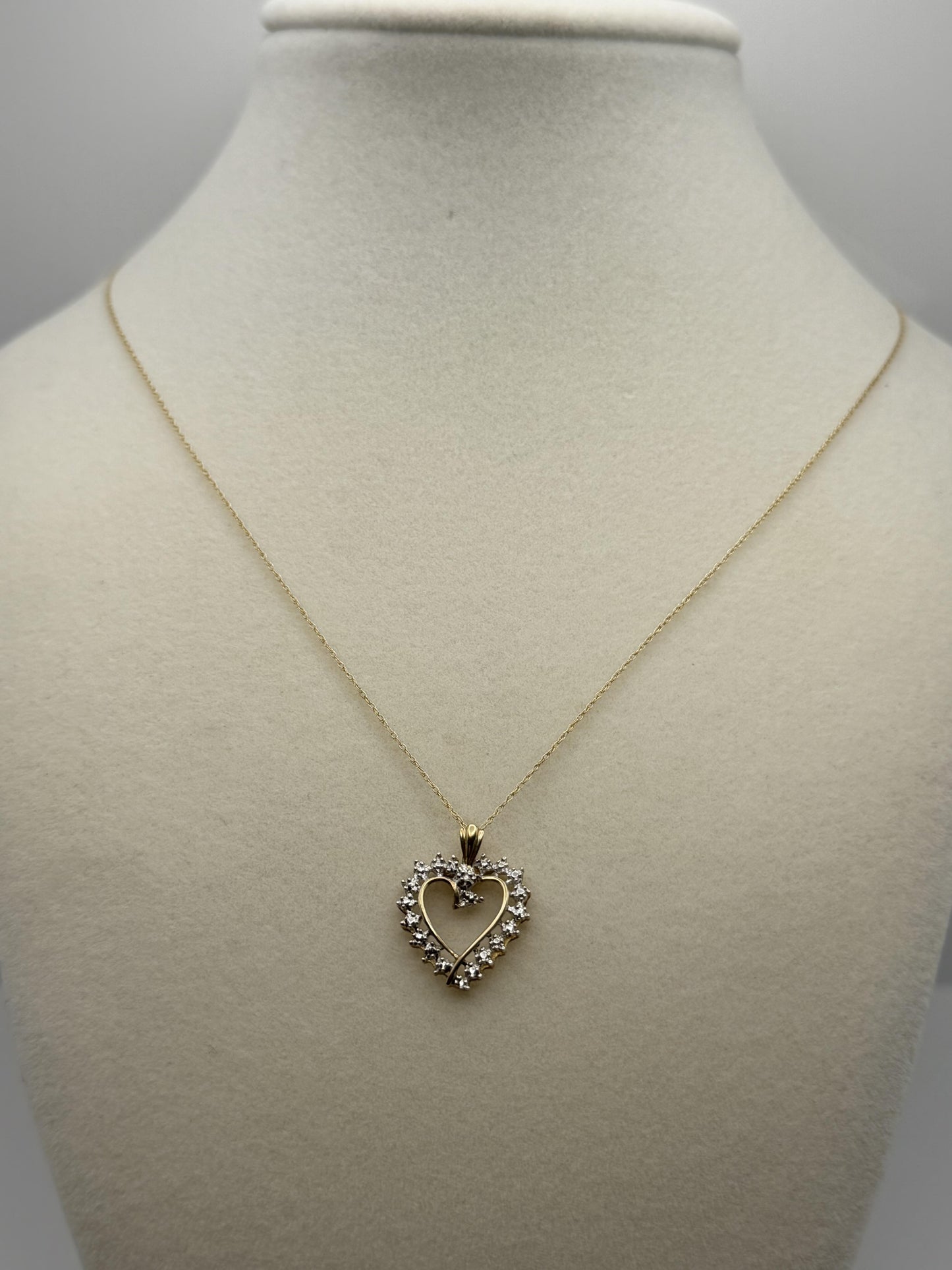 10k Two-Tone Gold Diamond Accent Heart Love Pendant Necklace 18" Chain