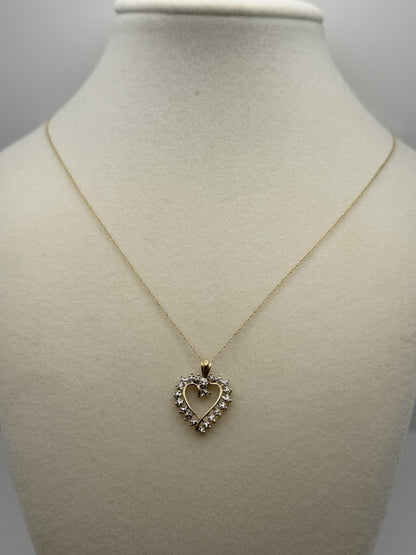 10k Two-Tone Gold Diamond Accent Heart Love Pendant Necklace 18" Chain