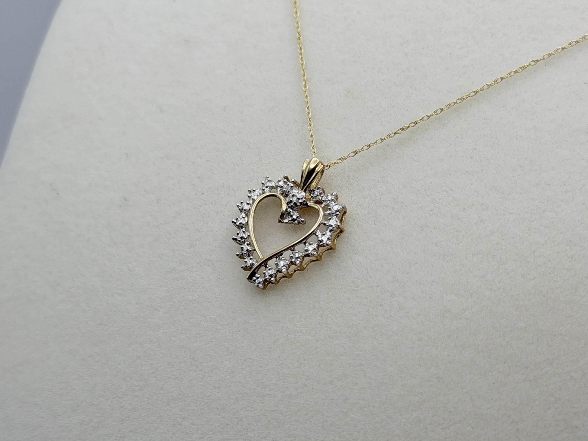 10k Two-Tone Gold Diamond Accent Heart Love Pendant Necklace 18" Chain