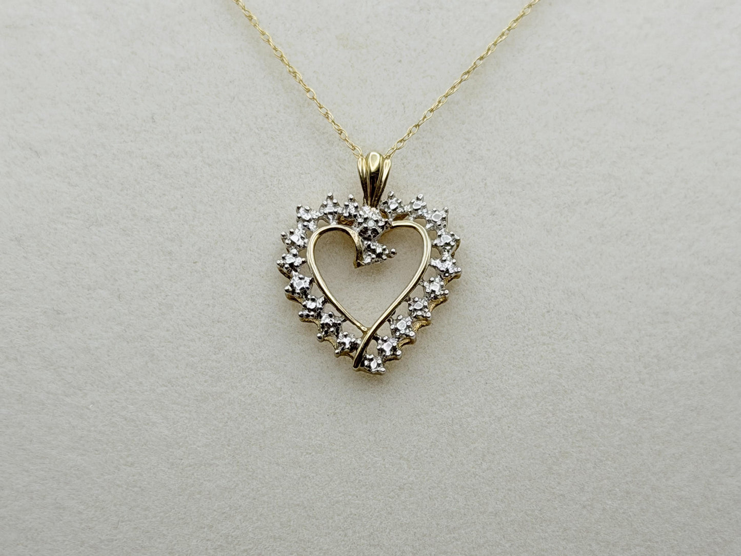 10k Two-Tone Gold Diamond Accent Heart Love Pendant Necklace 18" Chain