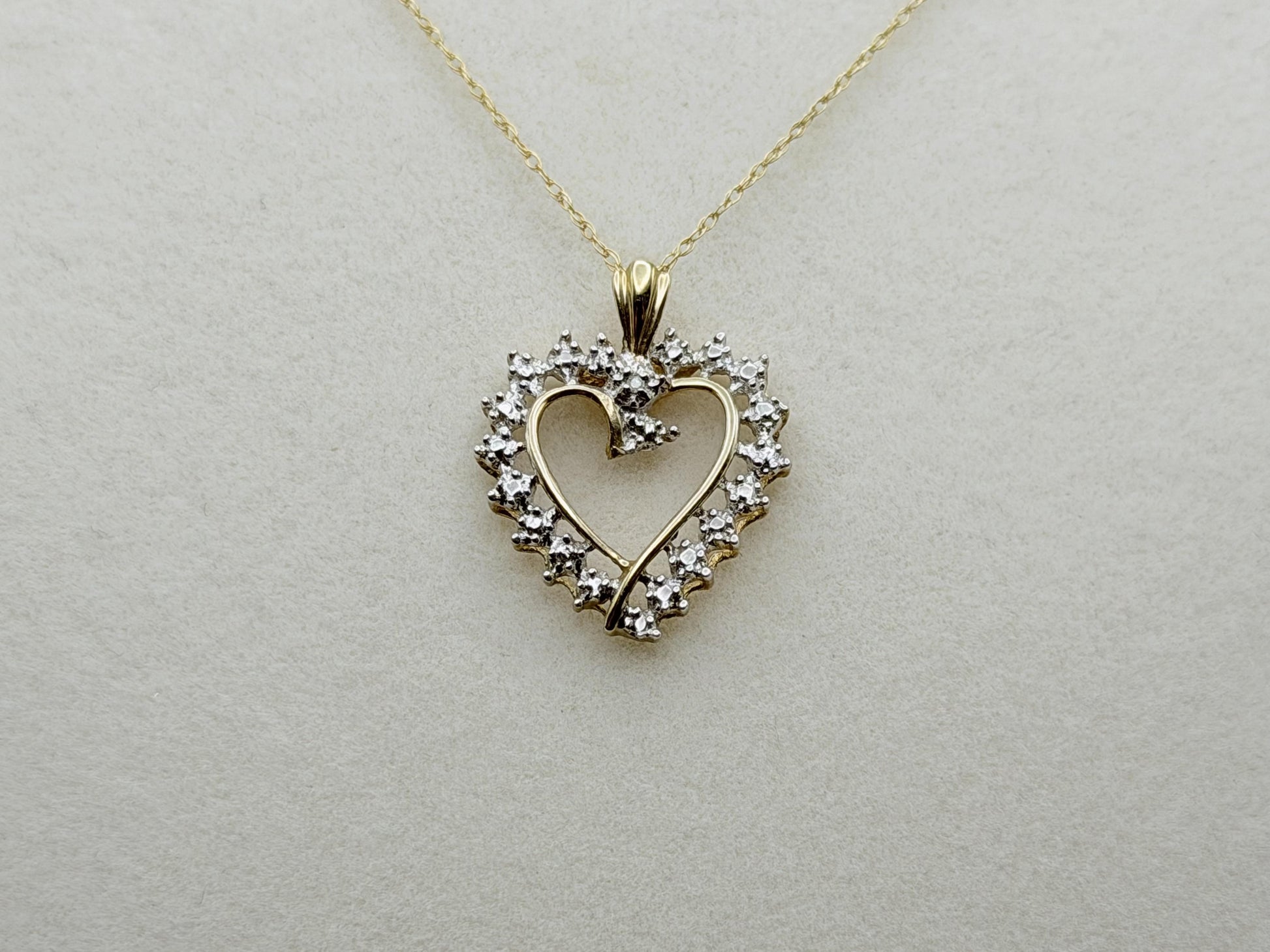 10k Two-Tone Gold Diamond Accent Heart Love Pendant Necklace 18" Chain