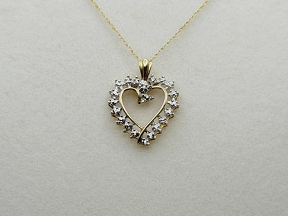 10k Two-Tone Gold Diamond Accent Heart Love Pendant Necklace 18" Chain