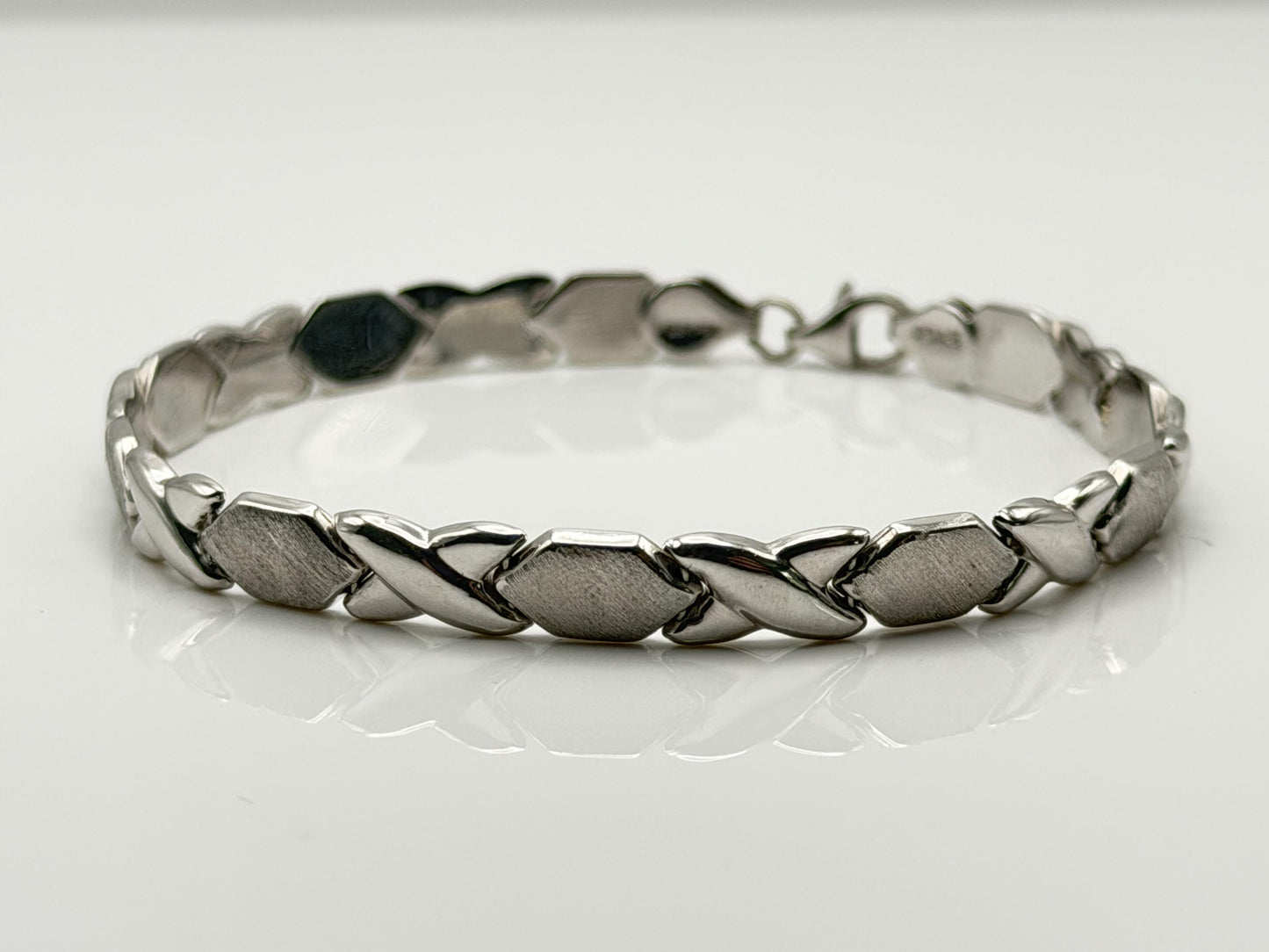 14K White Gold Bracelet | 7” Designer Link Bracelet XOXO Bracelet