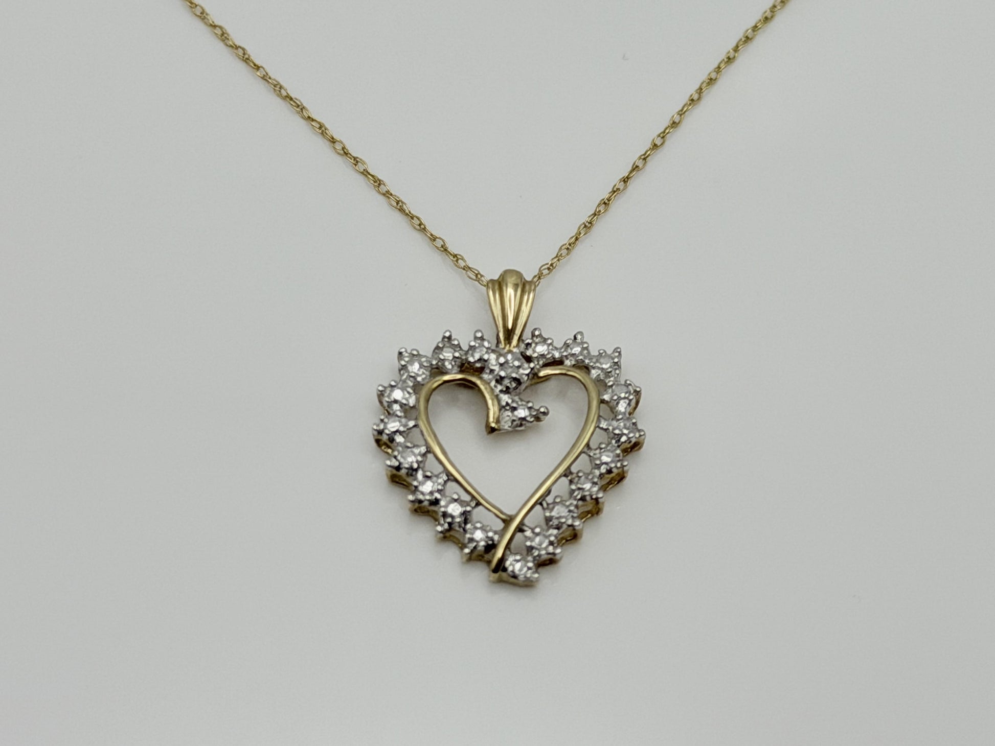 10k Two-Tone Gold Diamond Accent Heart Love Pendant Necklace 18" Chain