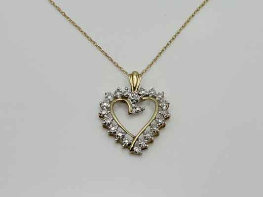 10k Two-Tone Gold Diamond Accent Heart Love Pendant Necklace 18" Chain