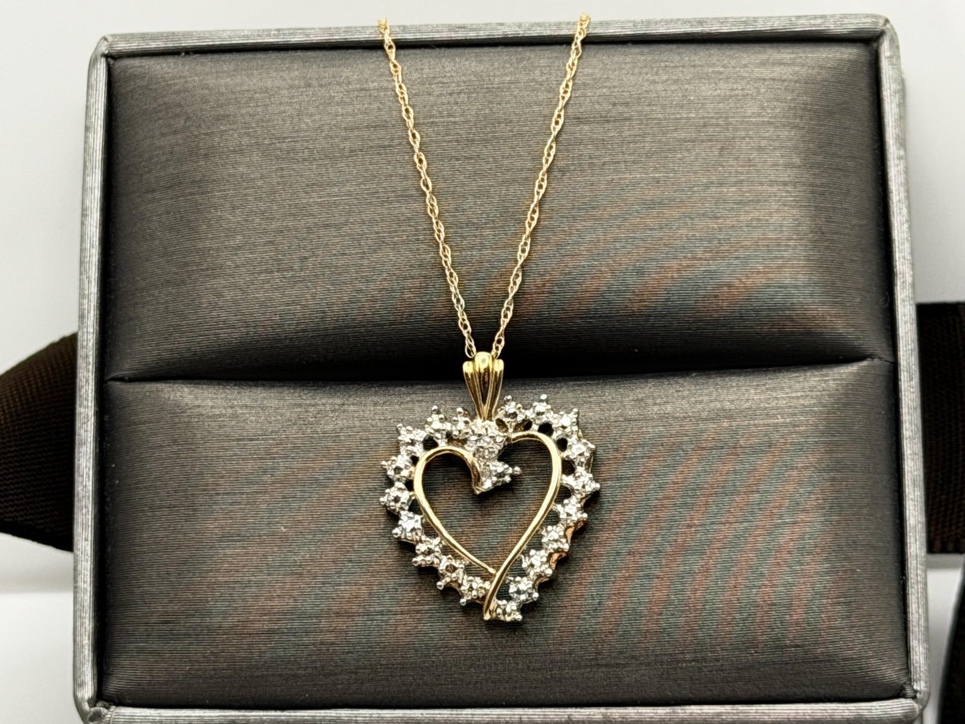 10k Two-Tone Gold Diamond Accent Heart Love Pendant Necklace 18" Chain