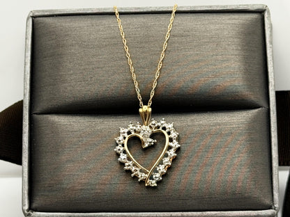 10k Two-Tone Gold Diamond Accent Heart Love Pendant Necklace 18" Chain