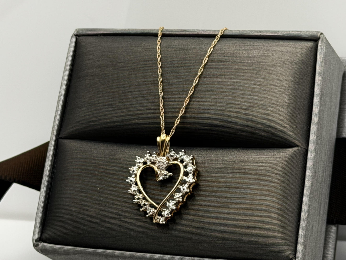 10k Two-Tone Gold Diamond Accent Heart Love Pendant Necklace 18" Chain