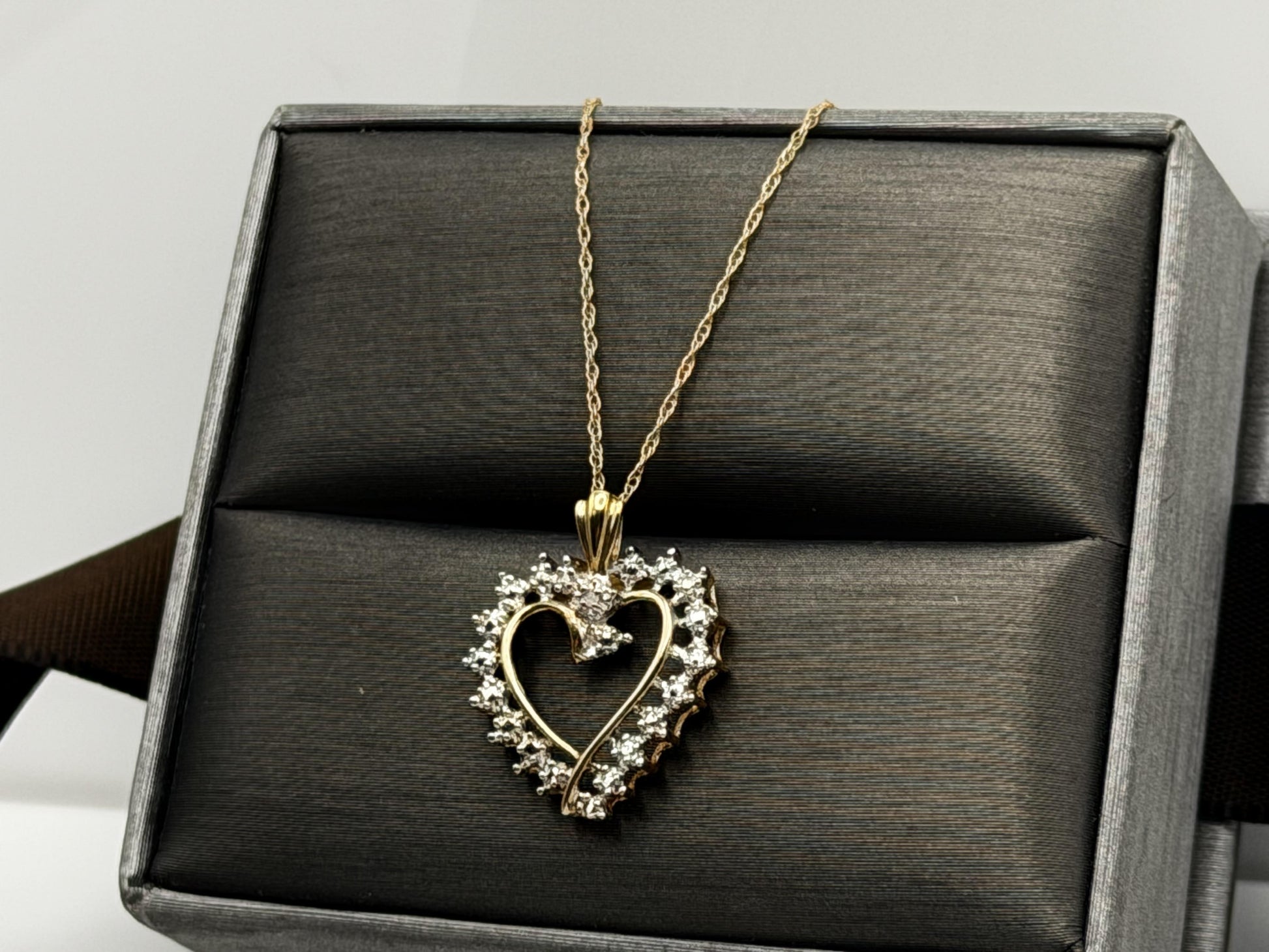 10k Two-Tone Gold Diamond Accent Heart Love Pendant Necklace 18" Chain