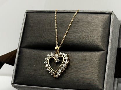10k Two-Tone Gold Diamond Accent Heart Love Pendant Necklace 18" Chain