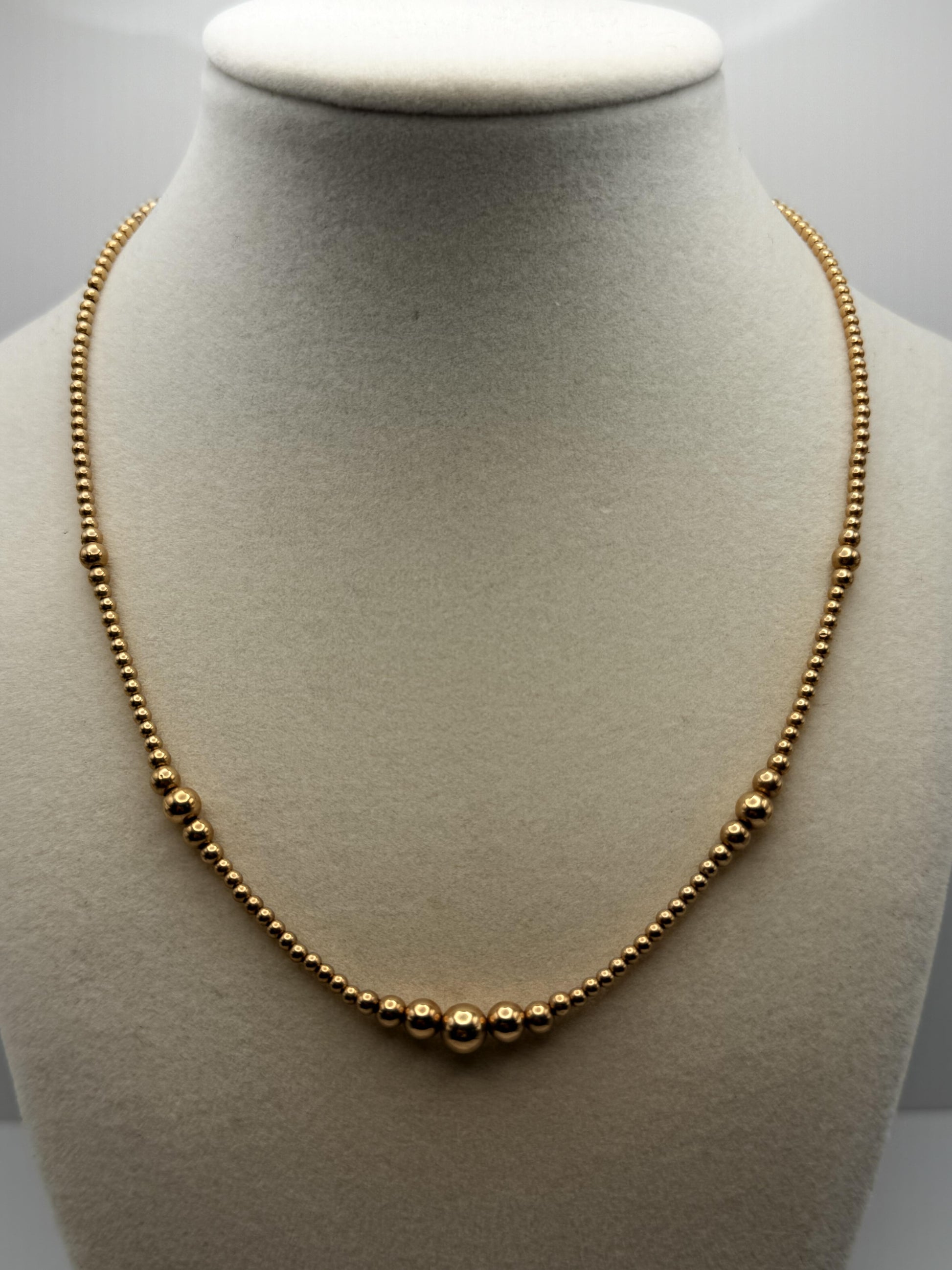 10k Yellow Gold Beaded Station Necklace 17" Chain
