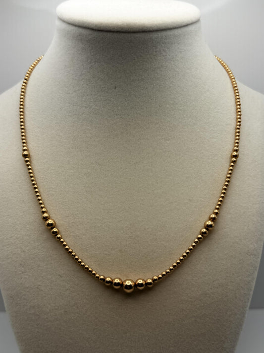 10k Yellow Gold Beaded Station Necklace 17" Chain