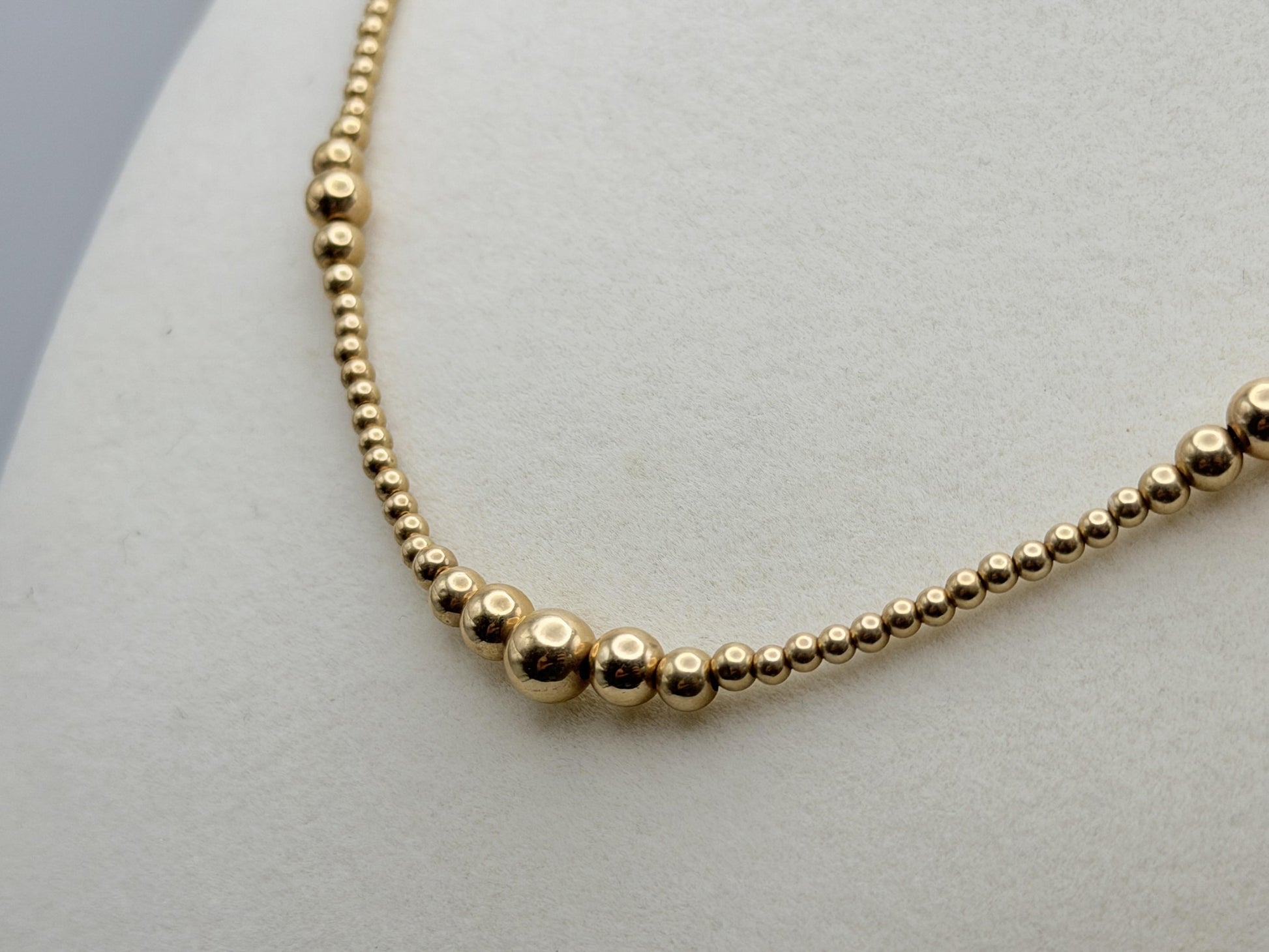 10k Yellow Gold Beaded Station Necklace 17" Chain