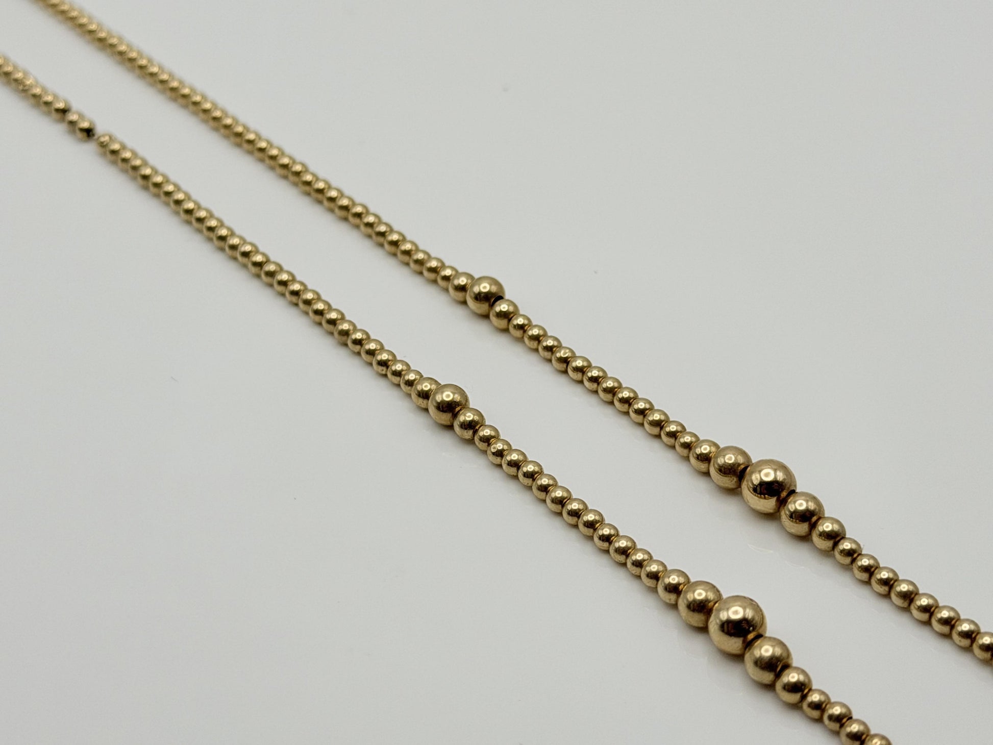 10k Yellow Gold Beaded Station Necklace 17" Chain