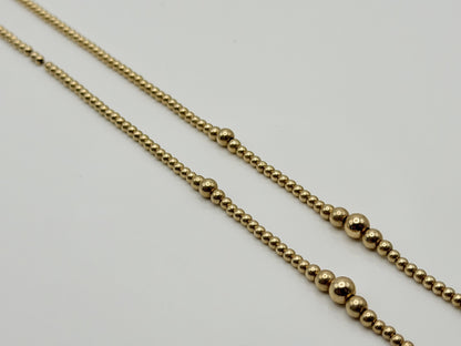 10k Yellow Gold Beaded Station Necklace 17" Chain