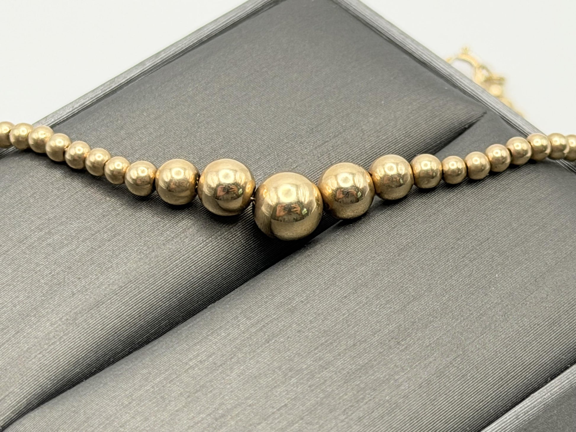 10k Yellow Gold Beaded Station Necklace 17" Chain