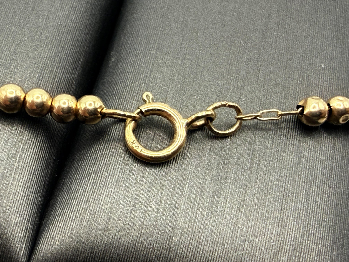 10k Yellow Gold Beaded Station Necklace 17" Chain